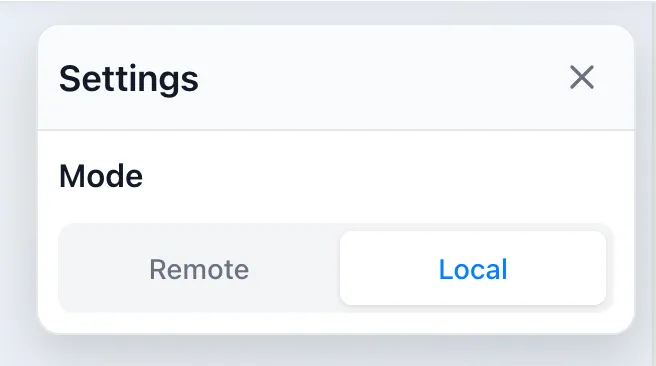 Local Mode settings panel highlighting the mode toggle in the Horizon EMDR tool